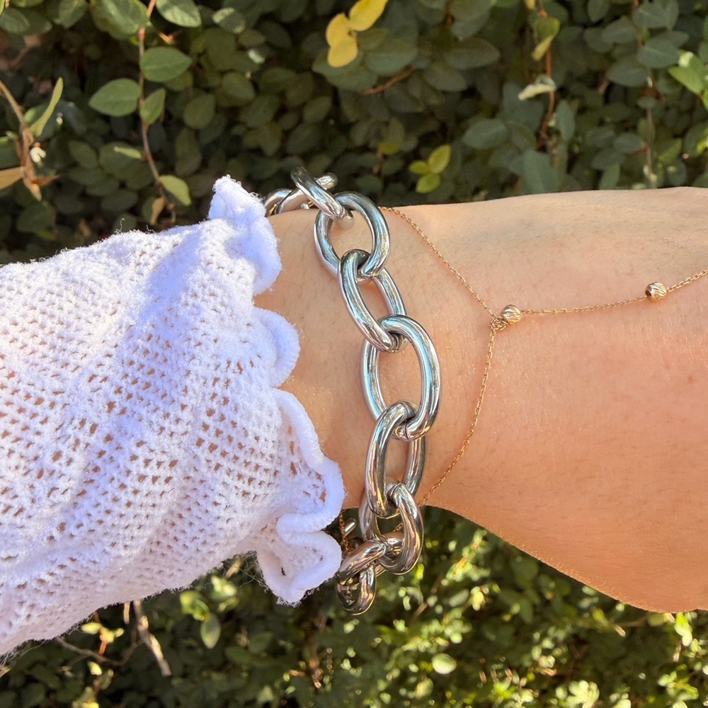 Silver Chain Bracelet Cuban Style